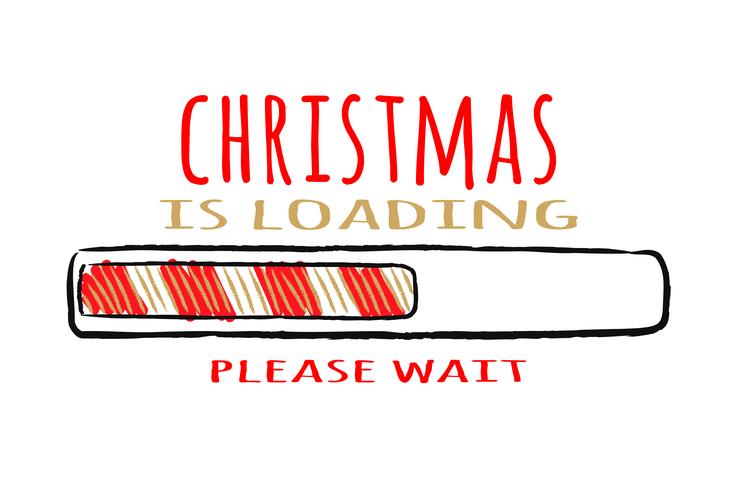 Progress bar med inskription - Christmas loading.in sketchy stil på röd bakgrund. Vektorjulillustration för t-shirtdesign, affisch, hälsning eller inbjudningskort. vektor