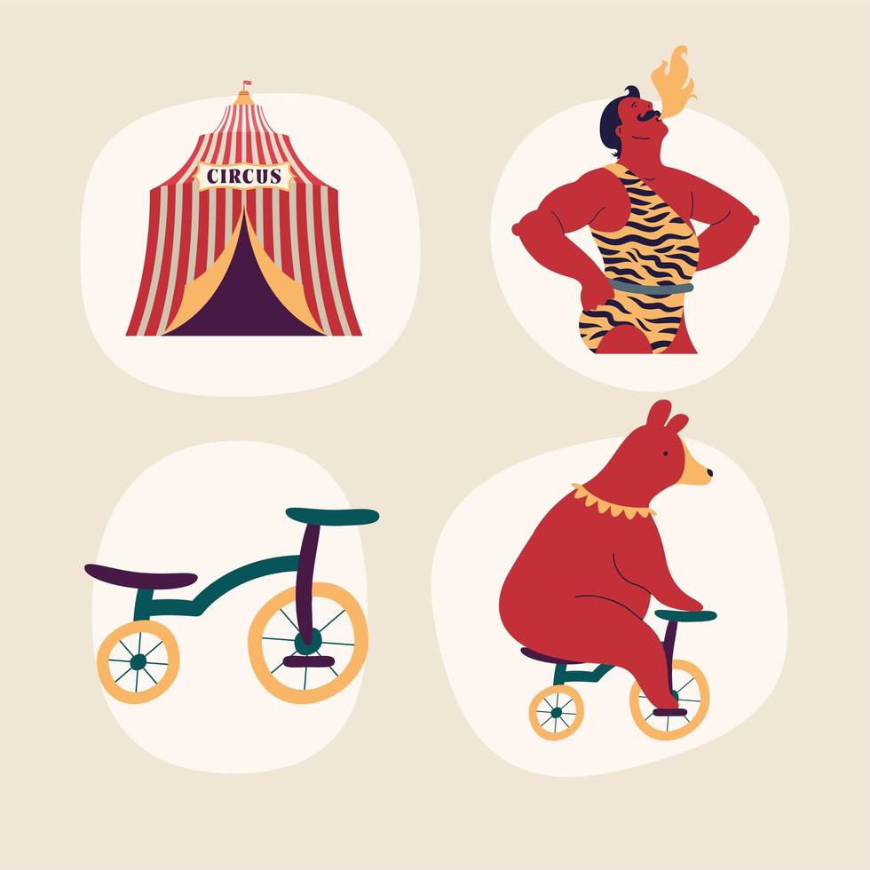 cirkusshow fyra ikoner vektor