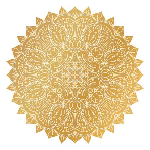 Vektor goldene Mandala-Verzierung. Vintage dekorative Elemente. Orientalisches rundes Muster. Islamische, arabische, indische, türkische, pakistanische, chinesische, osmanische Motive. Hand gezeichneter Blumenhintergrund.