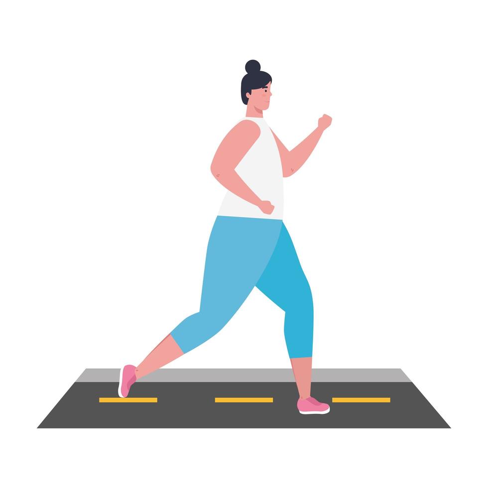 kvinna som kör på motorvägen, kvinna i sportkläder som joggar, kvinnlig idrottsman på vit bakgrund vektor