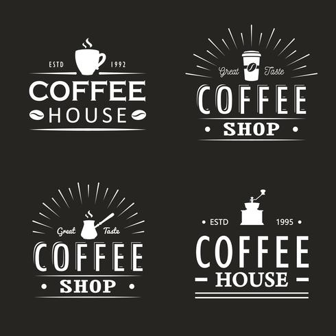 Sats med vintage kaffe logotyp mallar, märken och designelement. Logotyper samling för kafé, café, restaurang. Vektor illustration. Hipster och retro stil.