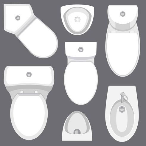 Draufsichtsammlung der Toilettenausrüstung für Innenarchitektur Vektorillustration in der flachen Art. Reihe von verschiedenen Arten von WC-Waschbecken. vektor