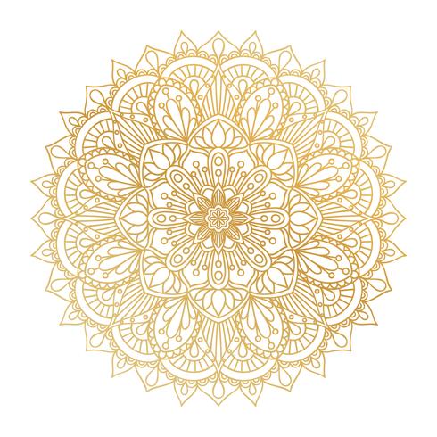 Vektor gyllene kontur Mandala prydnad. Vintage dekorativa element. Orientaliskt runda mönster. Islam, arabiska, indiska, turkiska, pakistan, kinesiska, osmanska motiv. Handdragen blommig bakgrund.