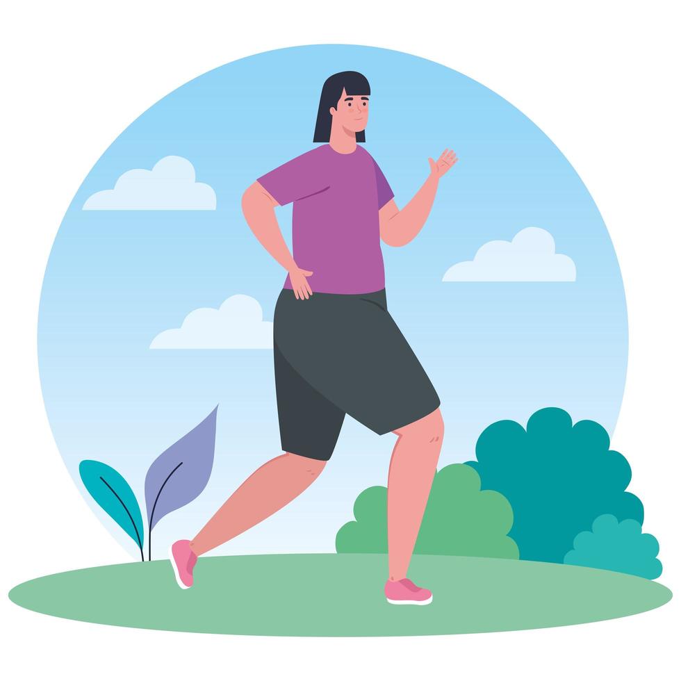 Frau läuft im Freien, Sportlerin im Park, auf weißem Hintergrund vektor