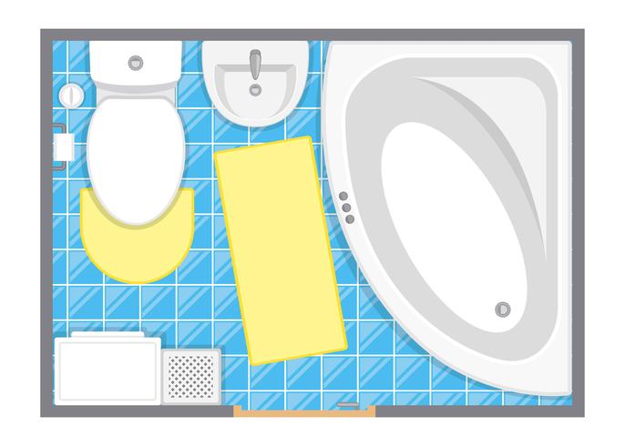 Badrum inredning topp utsikt vektor illustration. Planlösning av toalettrum. Platt design.