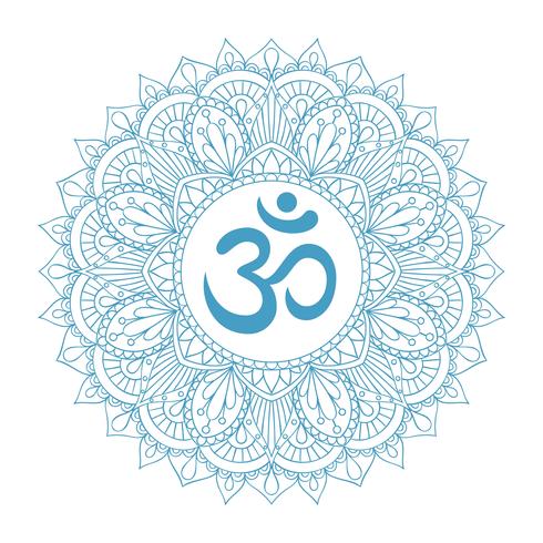 Symbol AUM OM Ohm in der dekorativen runden Mandalaverzierung. vektor