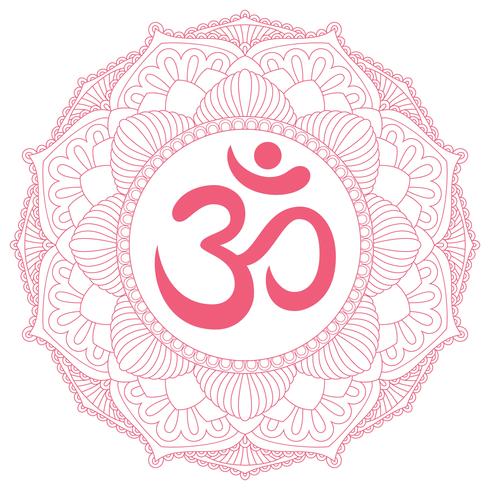 Aum Om Ohm symbol i dekorativ rund mandala prydnad. vektor