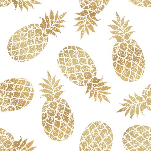 Guld ananas sömlös vektor mönster på vit bakgrund.