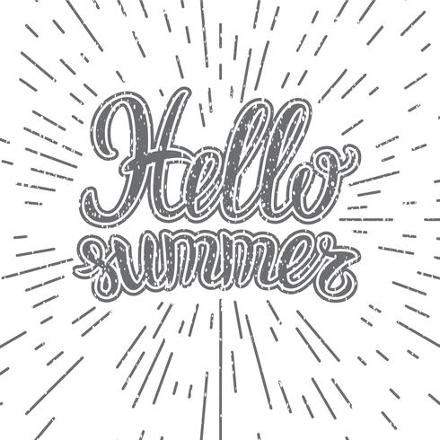 Vector die Hand, die inspirierend Typografieplakat hallo Sommer beschriftet. Hallo Sommer Schriftzug. Inspirierende Zitat Hallo Sommer. Monochrome Schriftzug Hallo Sommer