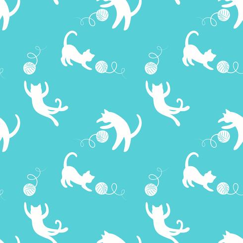 Sömlöst mönster med söta spelande katter på gul bakgrund. vektor