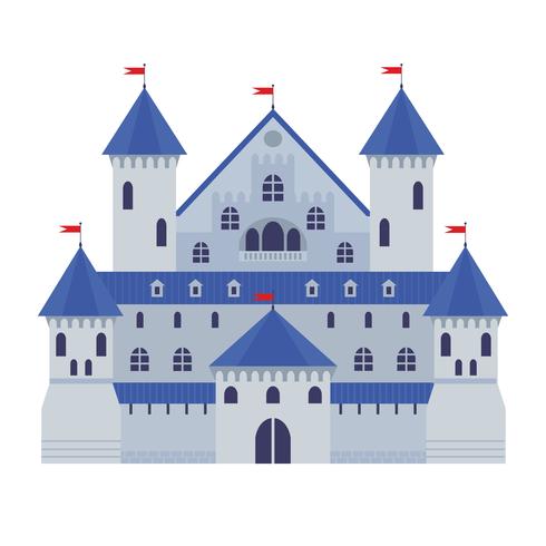 Vektorillustration eines Schlosses in der flachen Art. Mittelalterliche Steinfestung. Abstraktes Fantasieschloss kann in den Büchern, im Spielhintergrund, im Webdesign, in der Fahne, in usw. benutzt werden. vektor