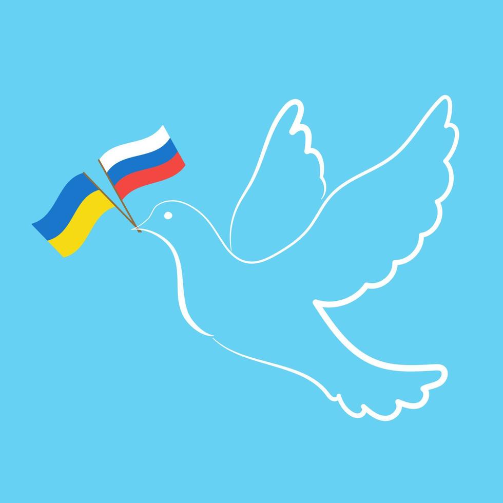 Friedenstaube mit Flaggen von Russland und der Ukraine. vektor