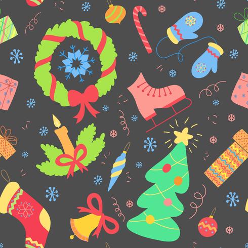 Nahtloses Muster mit Weihnachtselementen. Vektor Neujahr Hintergrund.