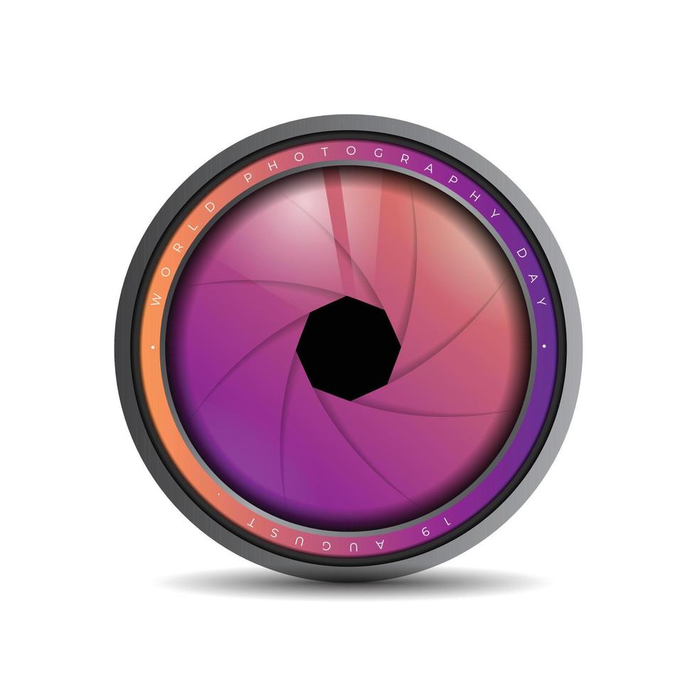 Kameraverschluss mit orangefarbenem und violettem Design vektor
