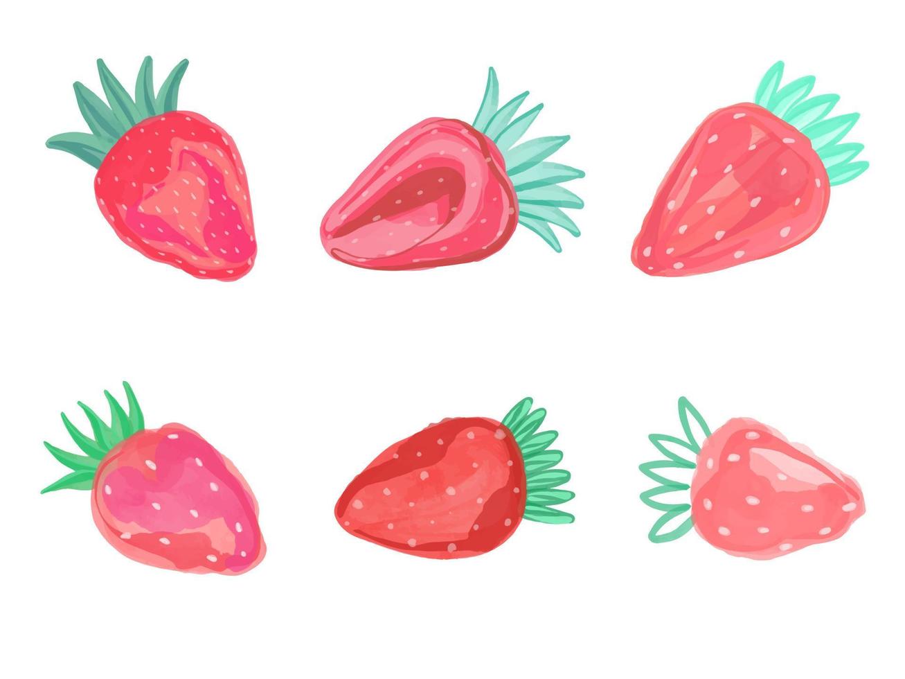 hand gezeichneter vektoraquarellsatz erdbeeren. rosa saftige Beeren isoliert auf weißem Hintergrund. Sommerelemente für Design. vektor