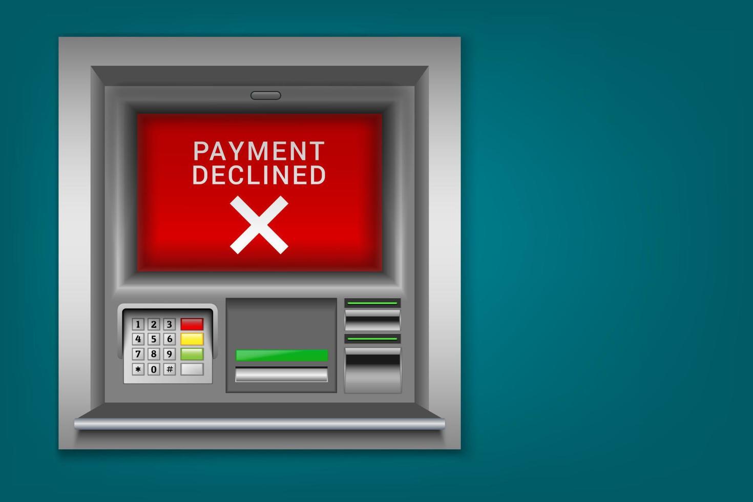 inga kontanter vid bankomat avvisade betalning. bankomat på gatan informerar om bristen på kontanter. fel. vektor