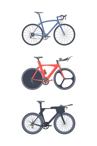 Road bike set. Plana ikoner. Triatlon cyklar. vektor
