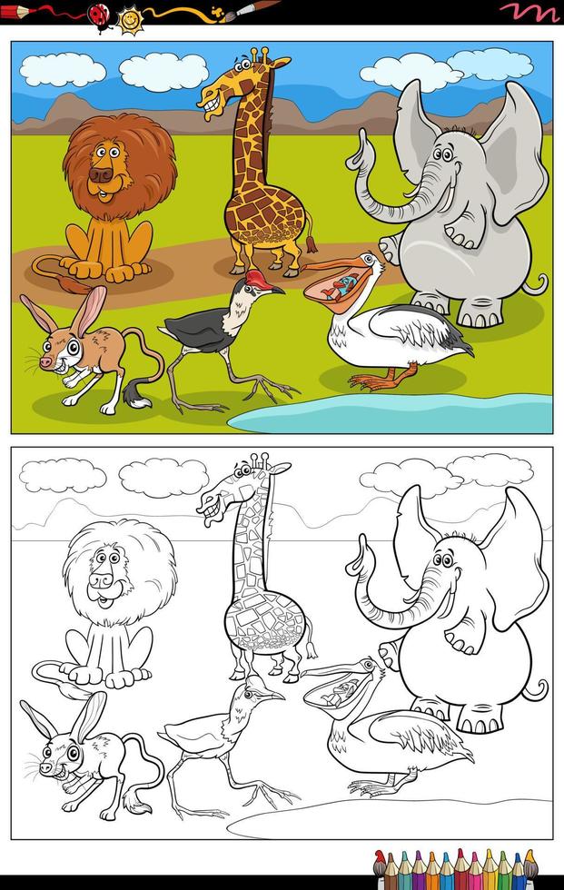 tecknad djur karaktärer grupp målarbok sida vektor