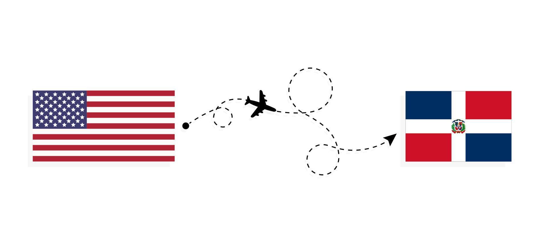 flug und reise von den usa in die dominikanische republik mit dem reisekonzept des passagierflugzeugs vektor