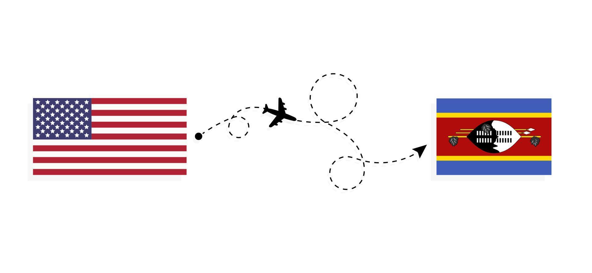 flyg och resor från usa till eswatini med passagerarflygplan vektor