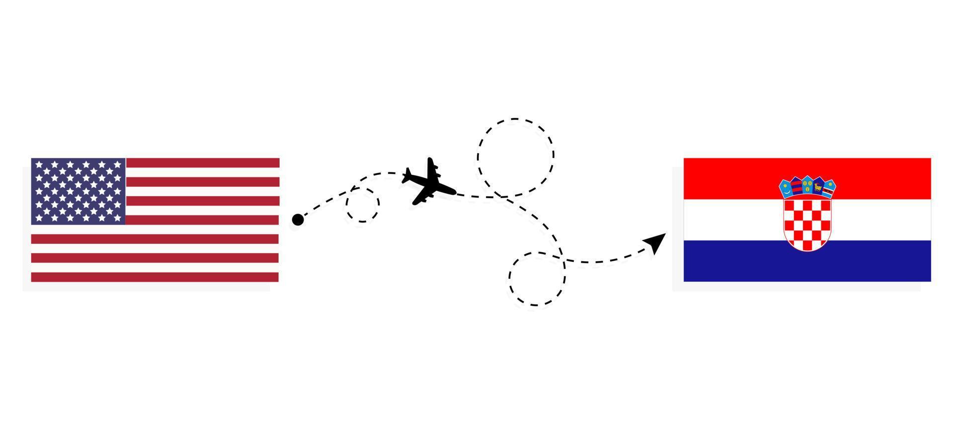 flyg och resa från USA till Kroatien med passagerarflygplan vektor