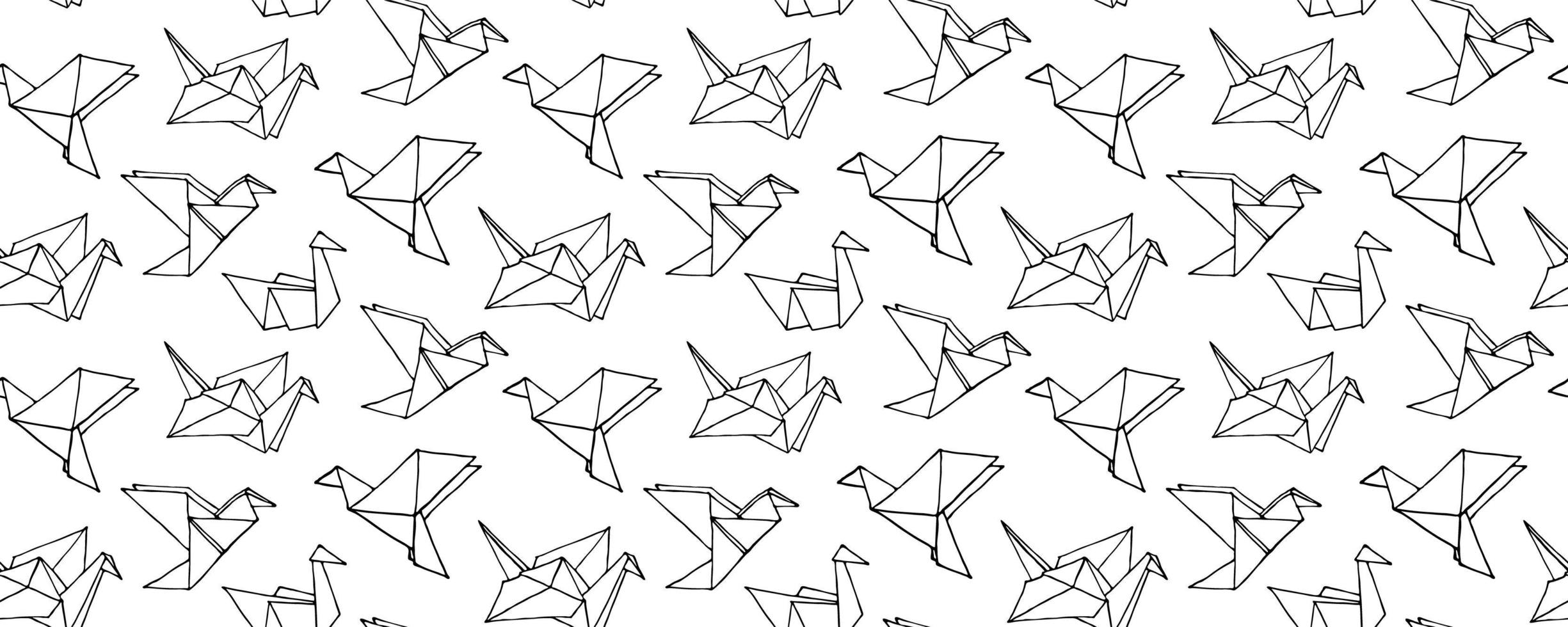 Nahtloses Muster mit handgezeichneten Origami-Vögeln. vektor