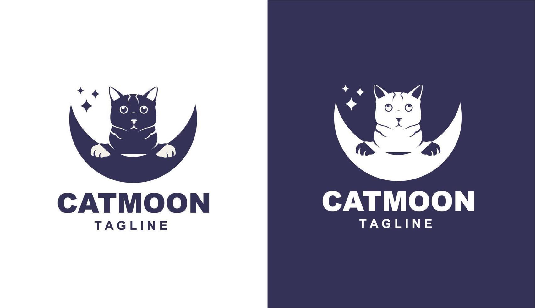 cat moon enkel monoline logotyp för varumärke och företag vektor
