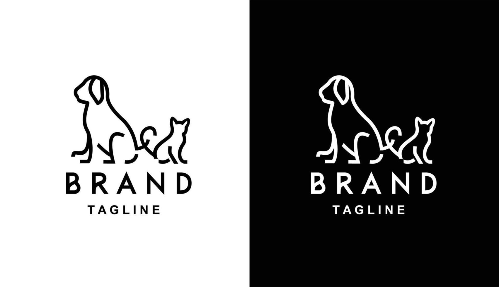 cat dan dog einfaches monoline-logo für marken-tierhandlung und unternehmen vektor