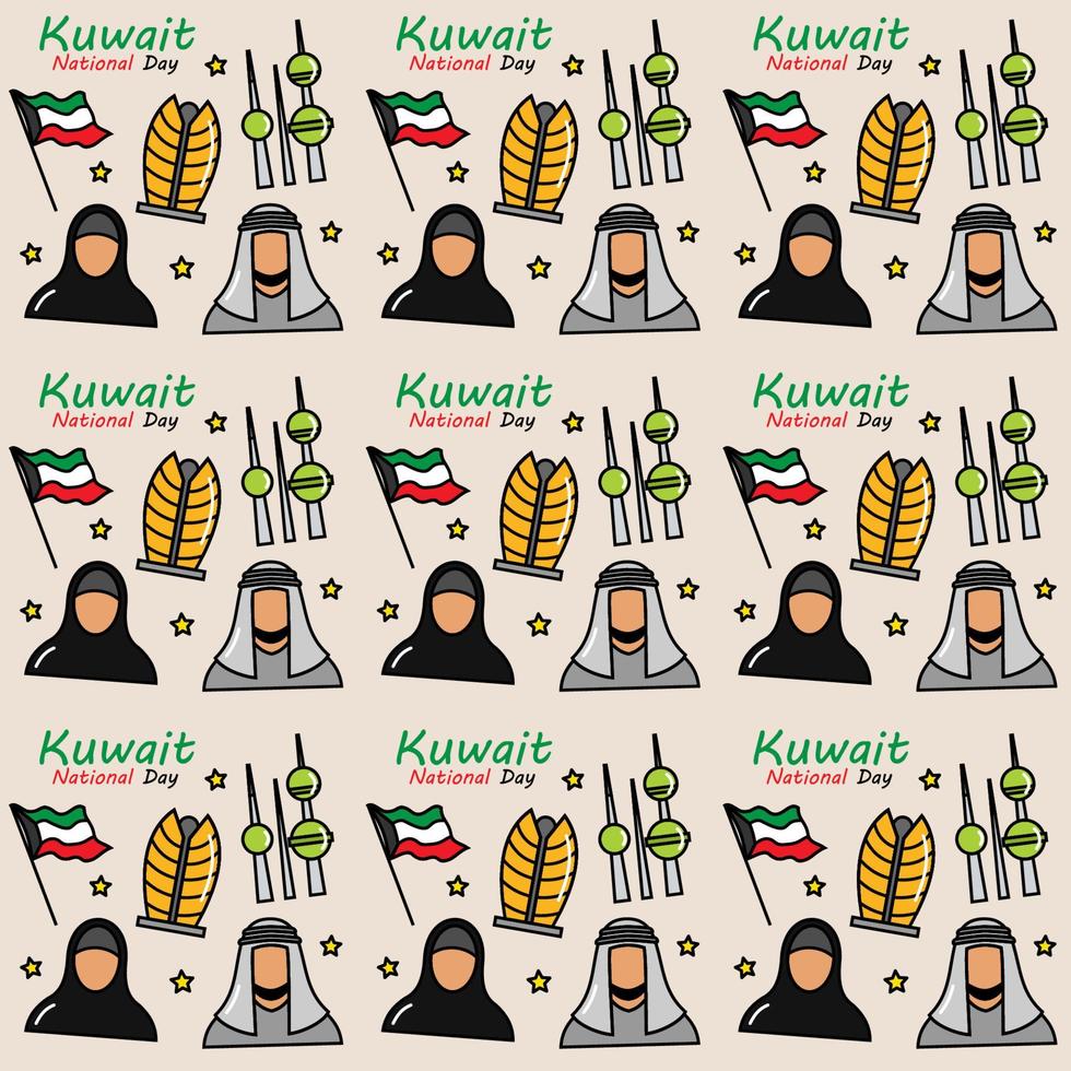 kuwait nationaldag doodle sömlösa mönster vektor design