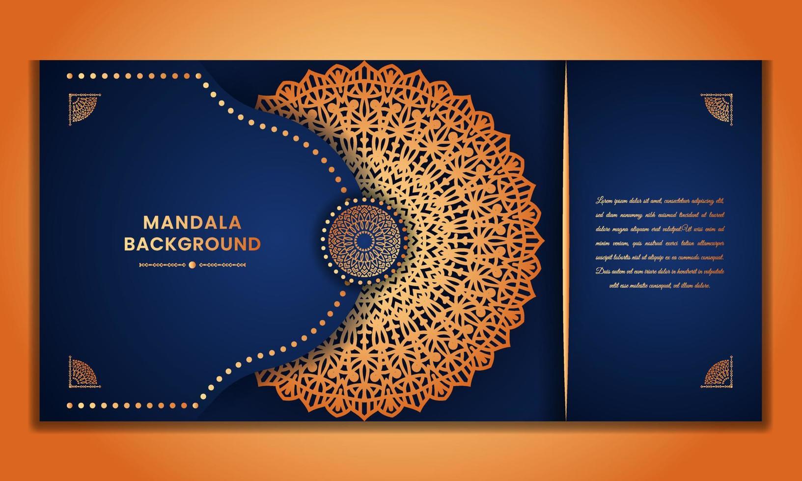 blaues luxuriöses religiöses goldenes mandala-einladungskartendesign mit ethnischem muster vektor
