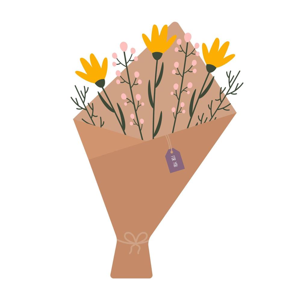 einfache flache botanische illustration in trendigen farben. Eleganter Frühlingsstrauß. floristische komposition für die grußkarte, 8. märz dekoration, ostern, hochzeitsgeschenke und einladung. vektor