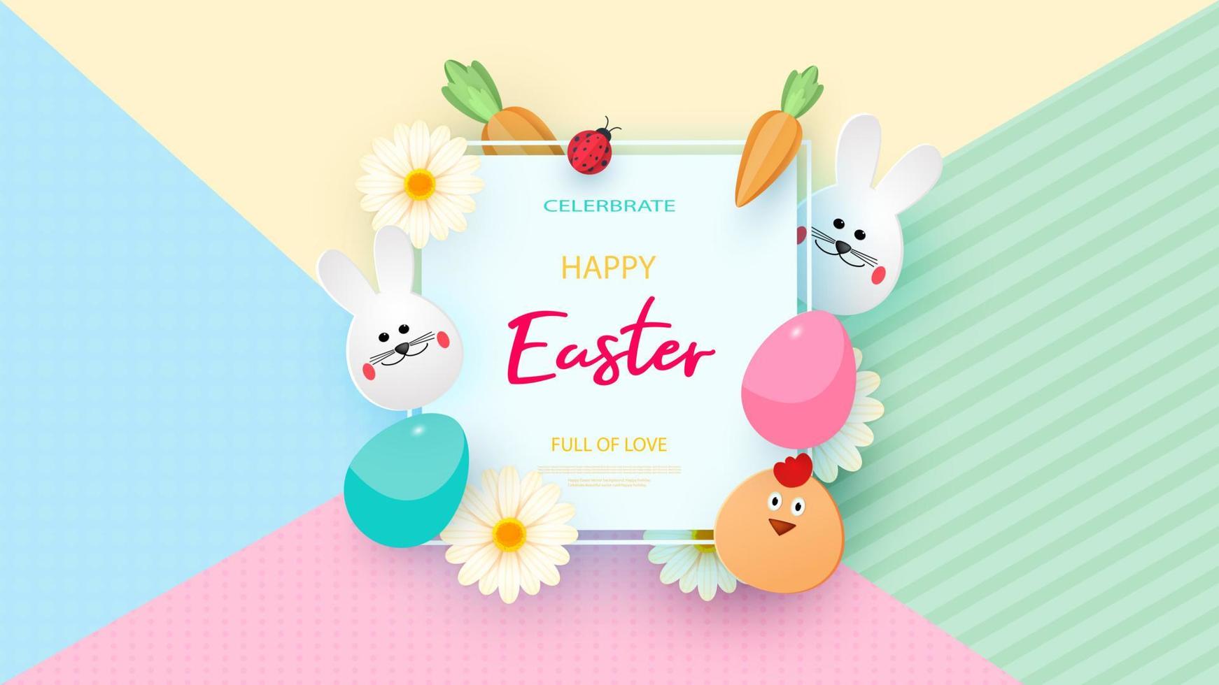 Frohe Ostern Hintergrundvorlage mit schönen Kamillen und Eiern. Vektor-Illustration vektor