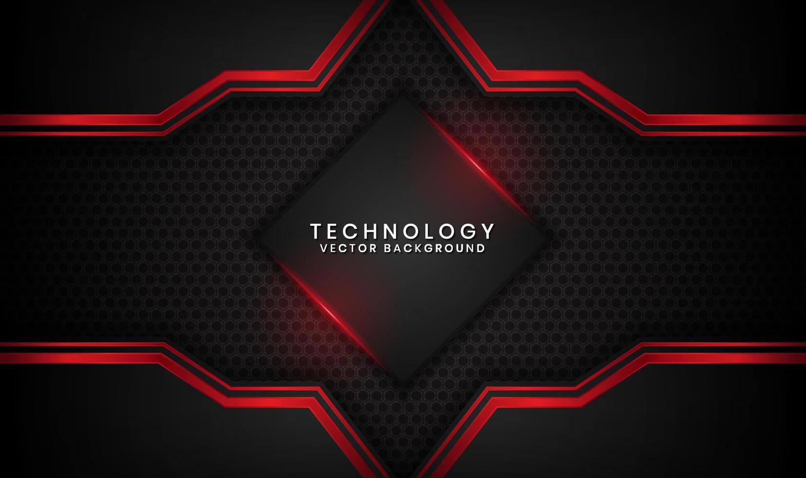 3D svart teknologi abstrakt bakgrund överlappande lager på mörkt utrymme med röd ljus linje effekt dekoration. grafiskt designelement framtida stilkoncept för flygblad, banner, broschyr eller målsida vektor