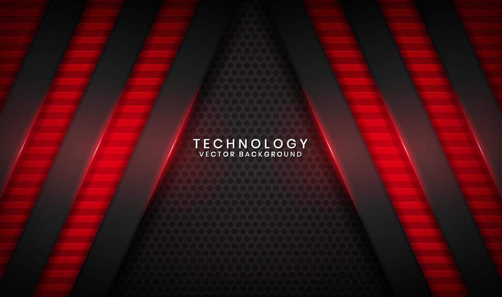 3d schwarze Technologie abstrakte Hintergrundüberlappungsschicht auf dunklem Raum mit roter Lichtlinieneffektdekoration. grafikdesignelement zukünftiges stilkonzept für flyer, banner, broschüre oder landingpage vektor