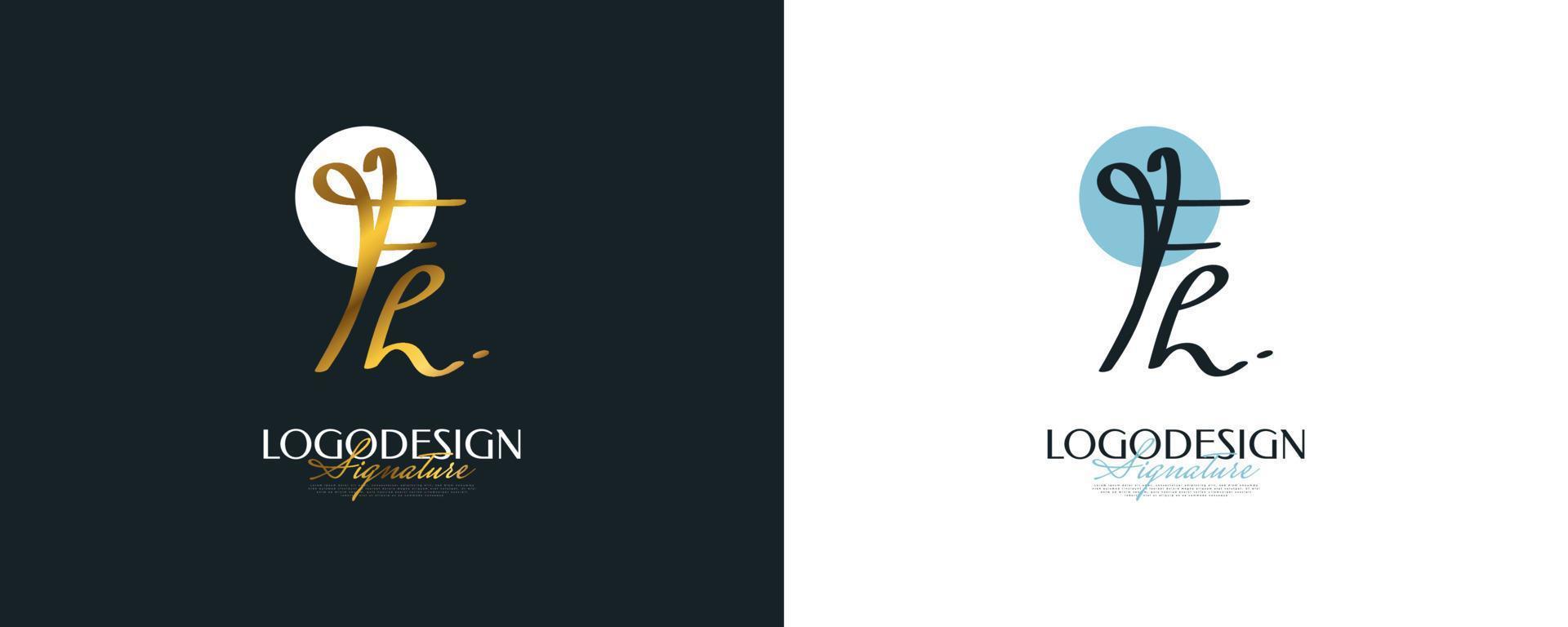 initial f och h logotypdesign med elegant och minimalistisk guldhandstil. fh signaturlogotyp eller symbol för bröllop, mode, smycken, boutique och affärsidentitet vektor