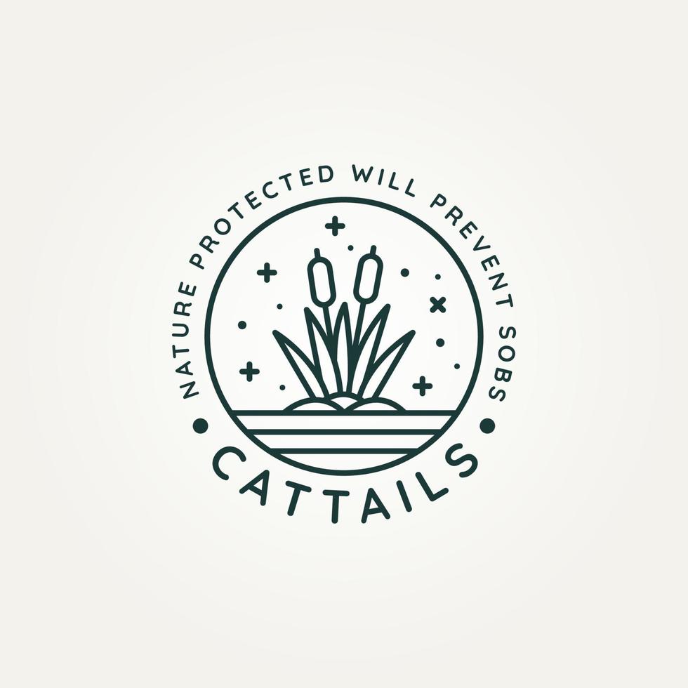 Cattails über dem minimalistischen Strichgrafik-Logo des Wassers vektor