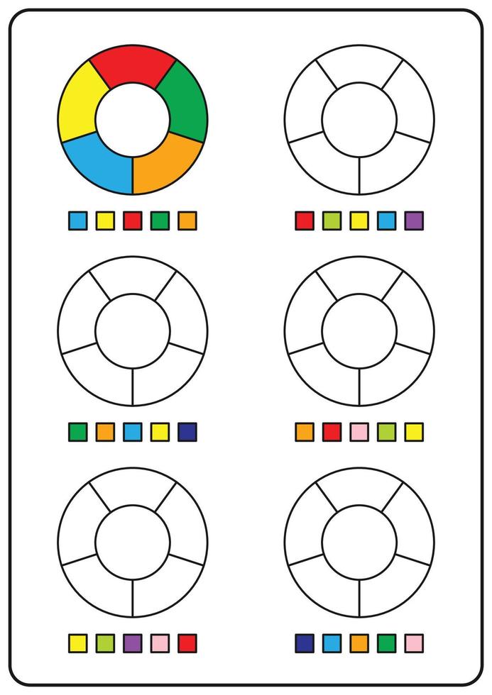 instruktions målarbok, pedagogiska spel för barn, förskoleaktivitet arbetsblad. enkel tecknad vektorillustration av färgglada föremål för att lära sig färger. färglägga uppblåsbar barn simboj. vektor