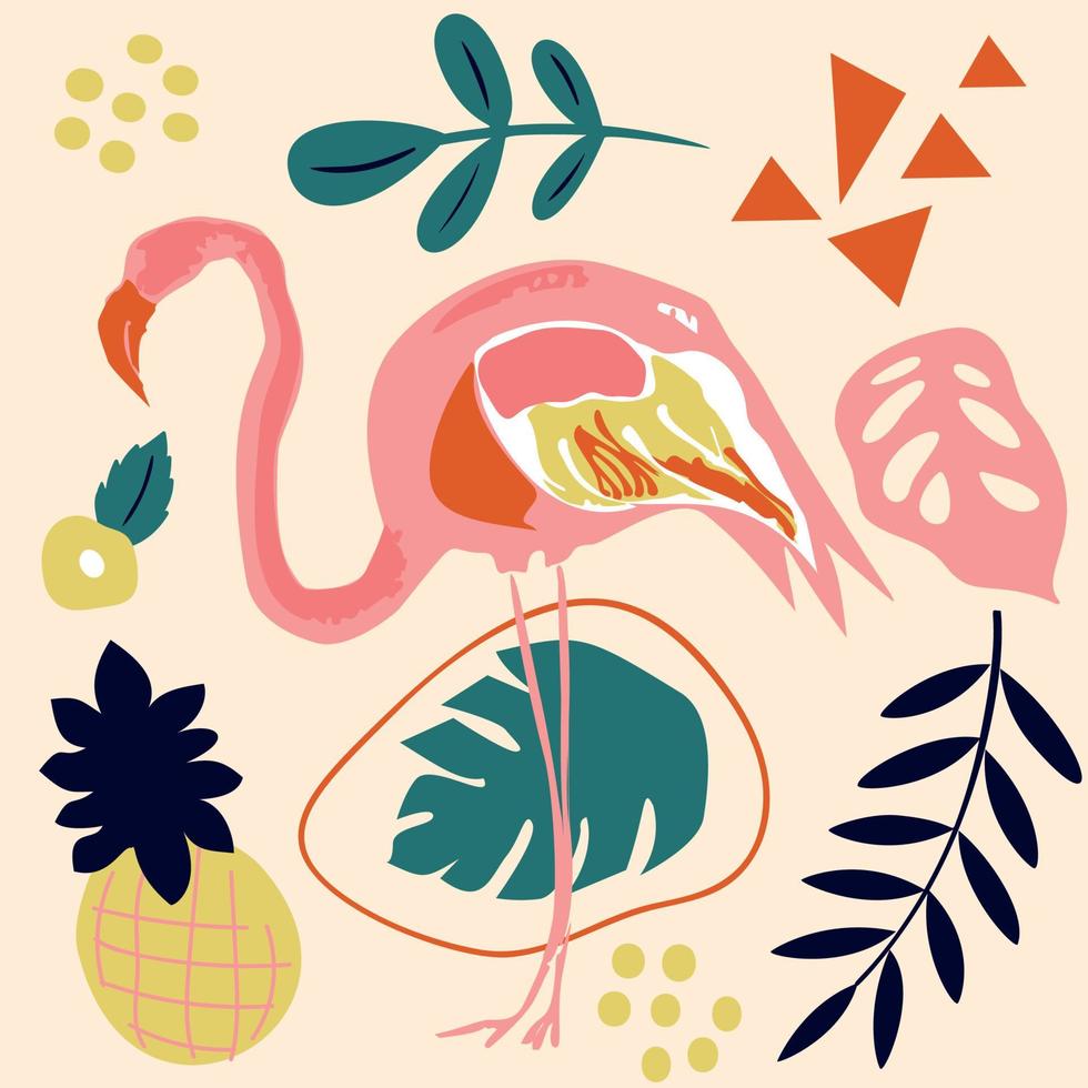 rosa flamingos. set med flamingos. exotiska fåglar. lager vektorillustration med paradisfåglar. vektor