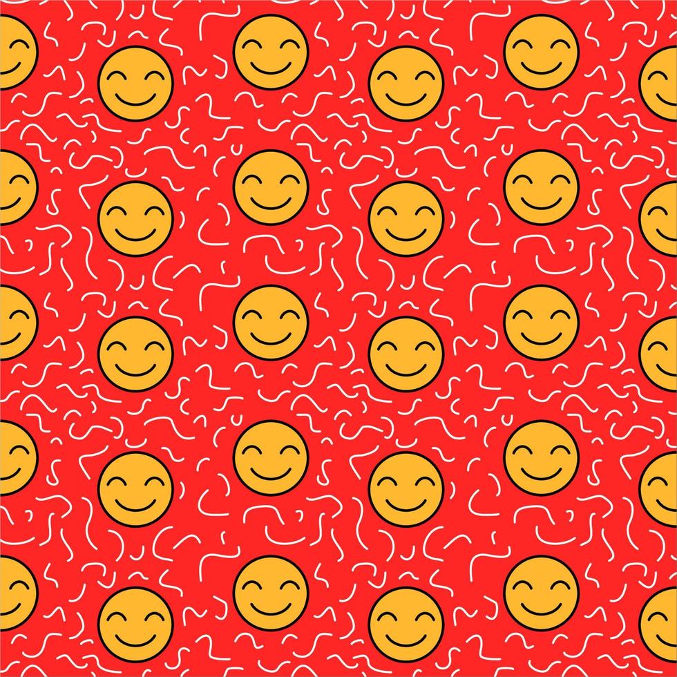 sömlös design med leende-emojis och andra dekorationer vektor