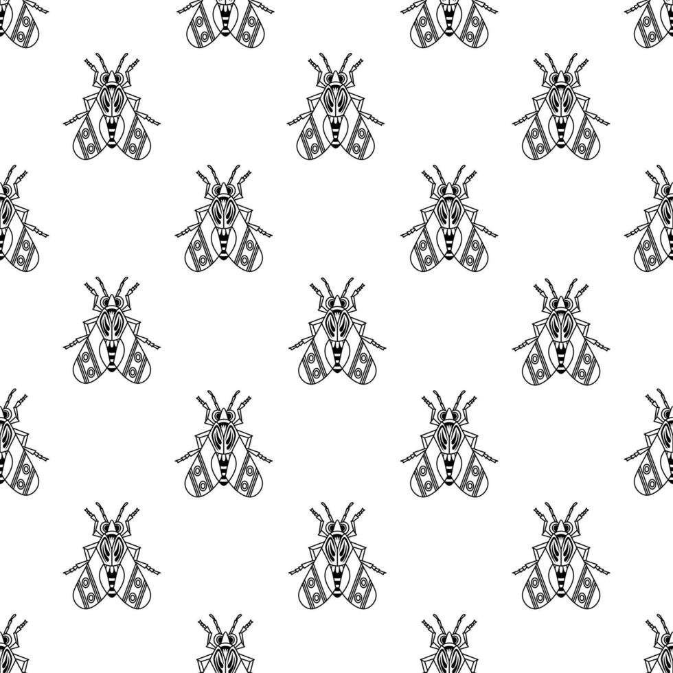Illustrationssatz niedlicher Insekten, schwarze Strichzeichnungen, Vektornahtloses Muster auf weißem Hintergrund vektor