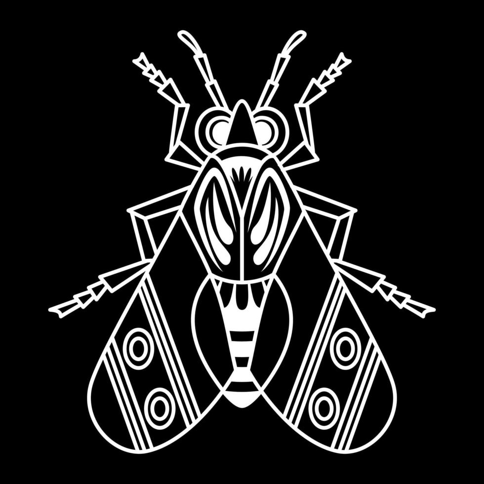Illustration der weißen Strichzeichnungen des niedlichen Insekts, Vektormuster auf schwarzem Hintergrund vektor