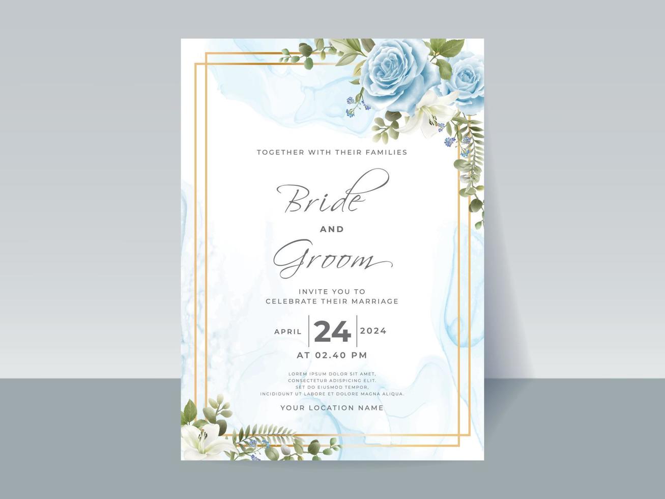 Handzeichnung blaue Rosen Hochzeitseinladungskarte vektor