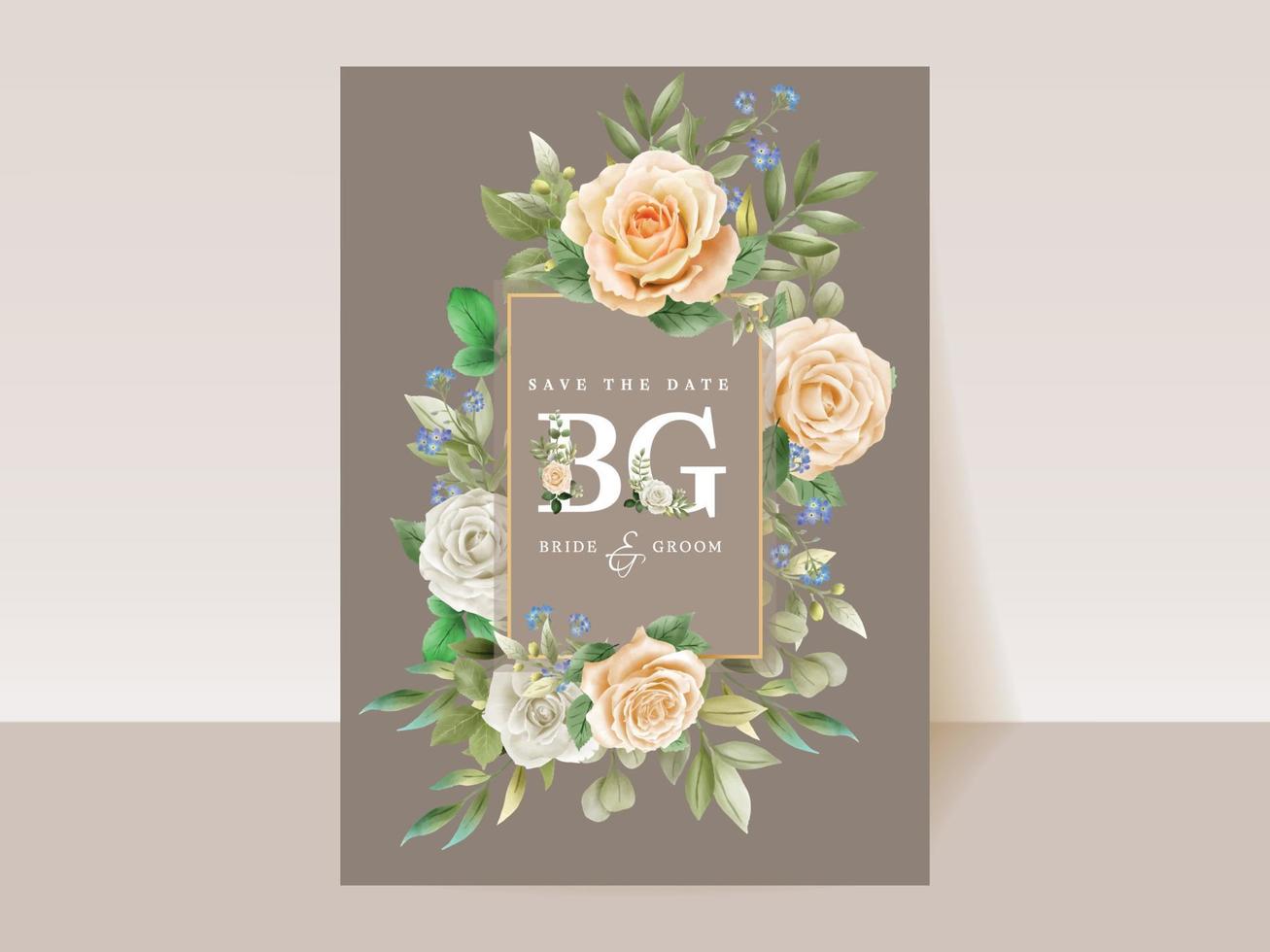 elegante florale handgezeichnete hochzeitseinladungskartenvorlage vektor