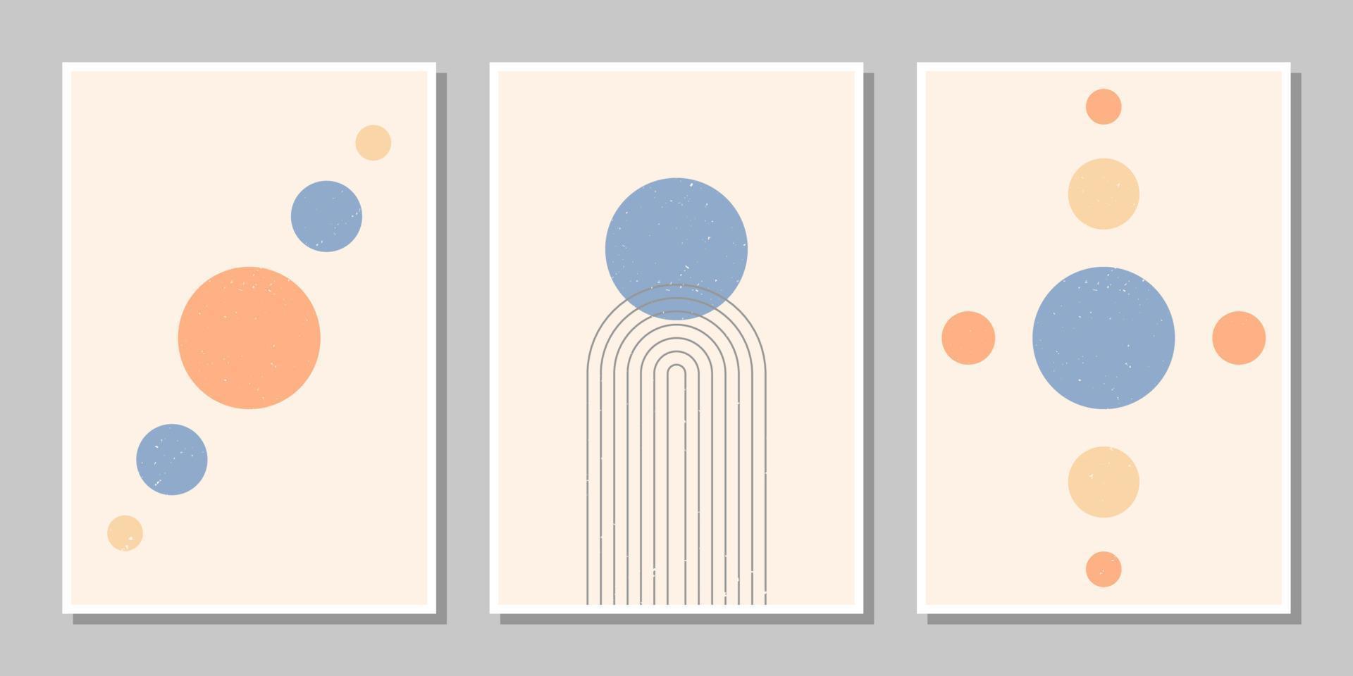 abstrakte minimalistische kompositionen wanddekoration im mid-century-stil mit kreisen und bogenlinien vektor