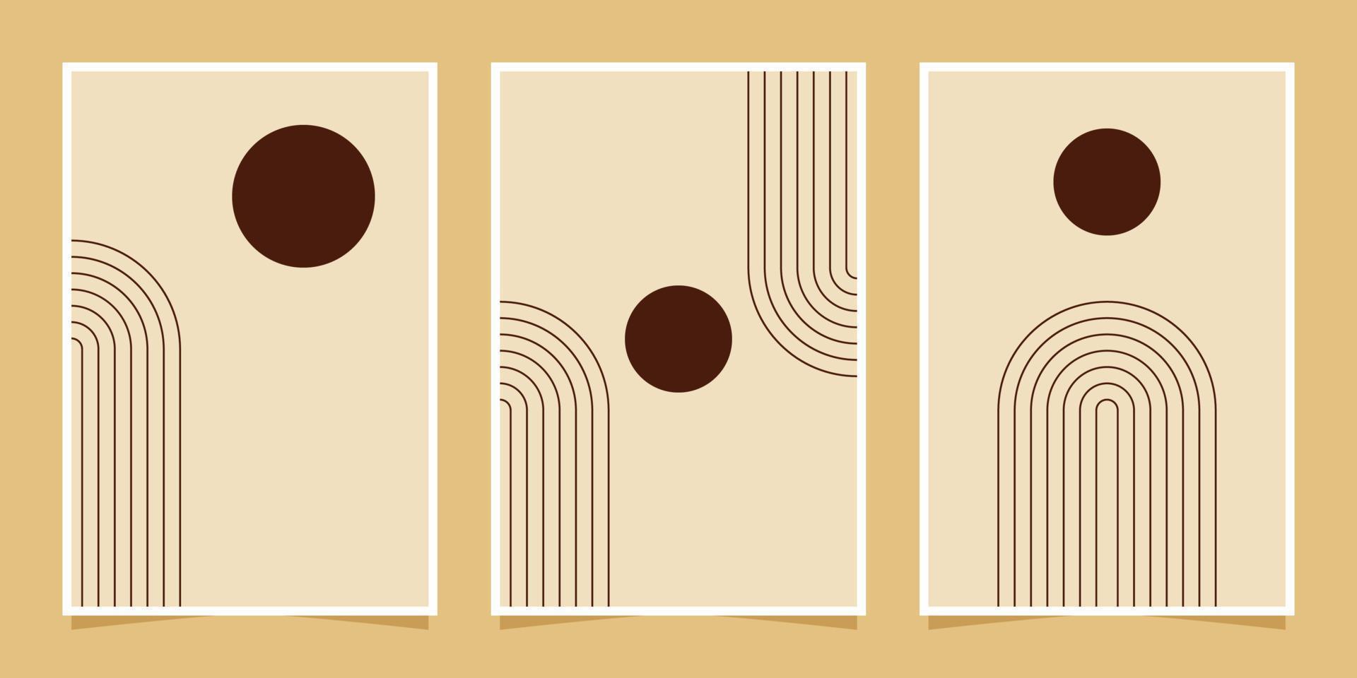 abstrakta minimalistiska kompositioner väggdekoration i mitten av århundradet med cirklar och båglinjer vektor