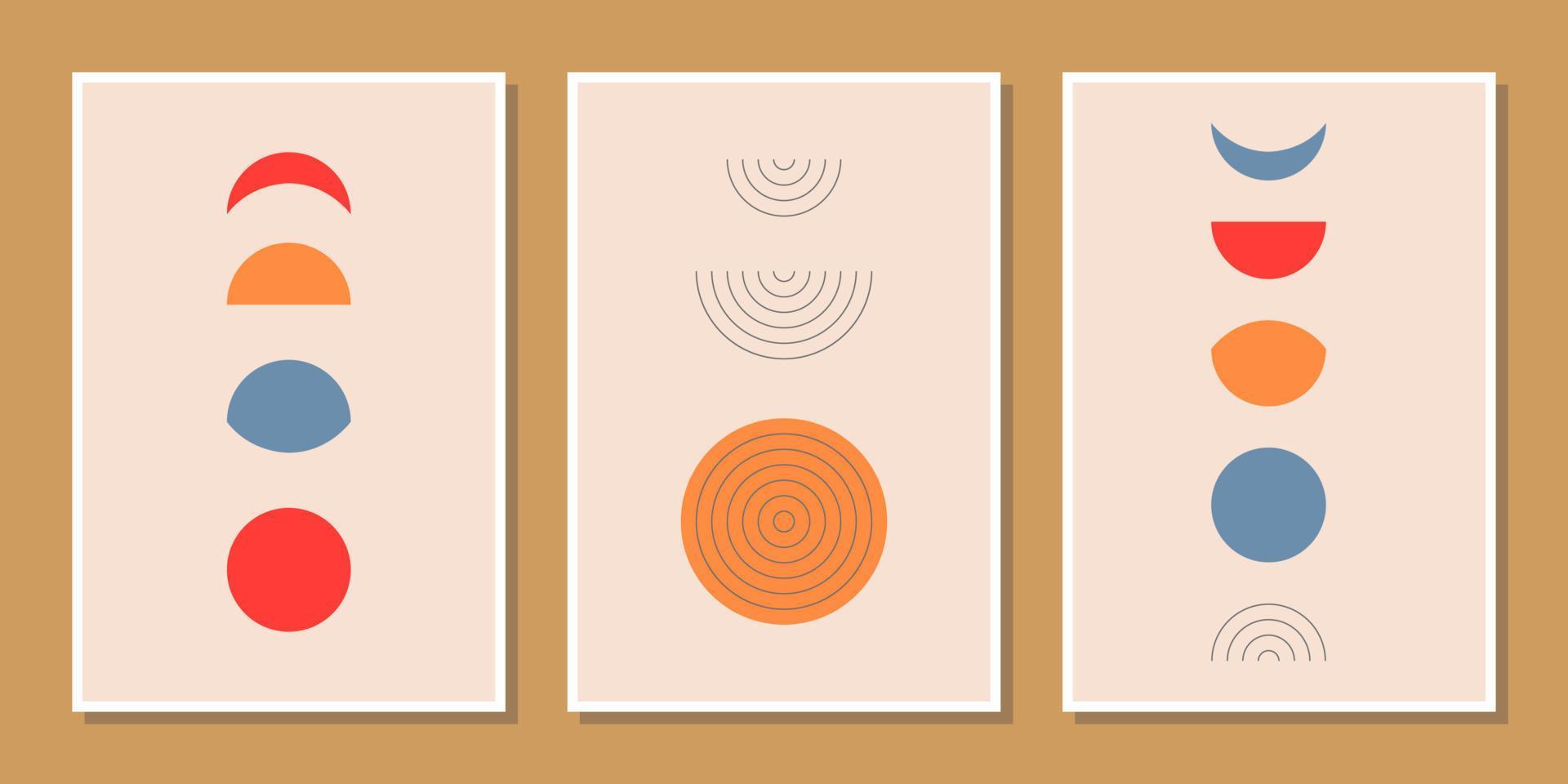 abstrakte minimalistische kompositionen wanddekoration im mid-century-stil mit kreisen und bogenlinien vektor