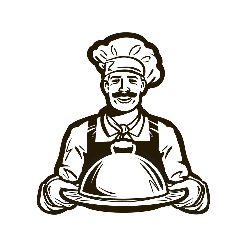 Vektor-Cartoon-Design des coolen Meisterkochs, der mit seinem Kochen lächelt vektor