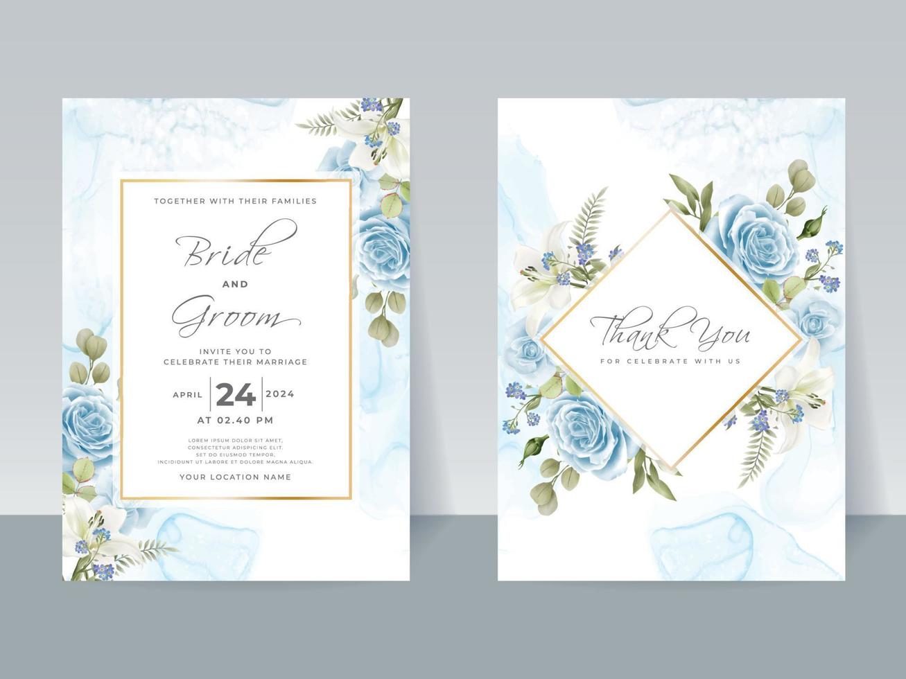Handzeichnung blaue Rosen Hochzeitseinladungskarte vektor