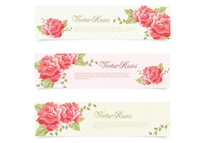 Röd rosa målade Retro Roses Banner Vector Set