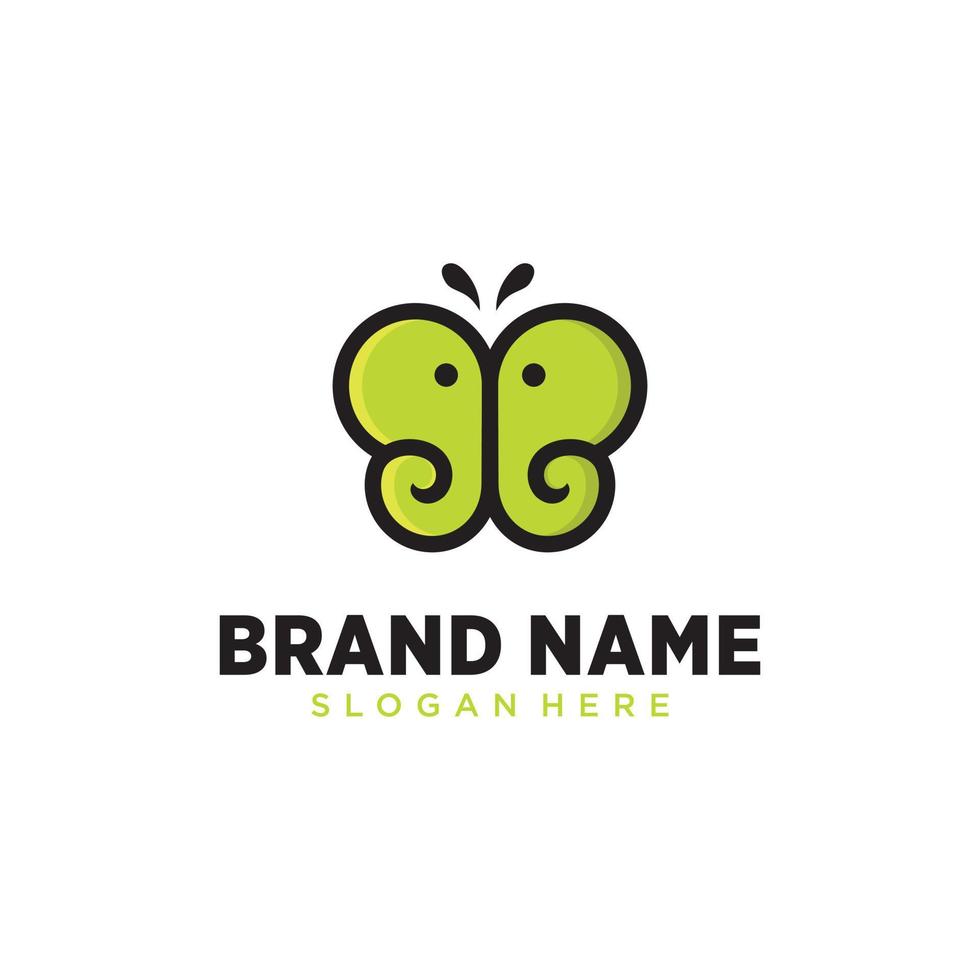 Schmetterling-Elefant-Logo-Design. Kombinationslogo aus Elefant und Schmetterling. flacher und minimalistischer Stil vektor